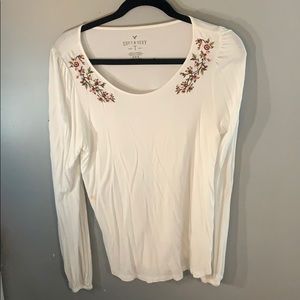 floral embroidery white shirt